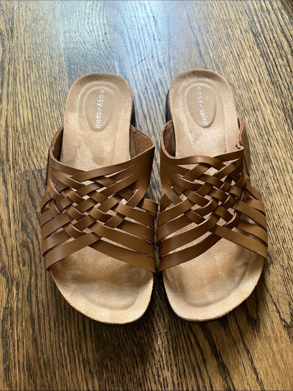 Easy Spirit Meadow Leather Sandals Braided Slip-On, Medium Brown